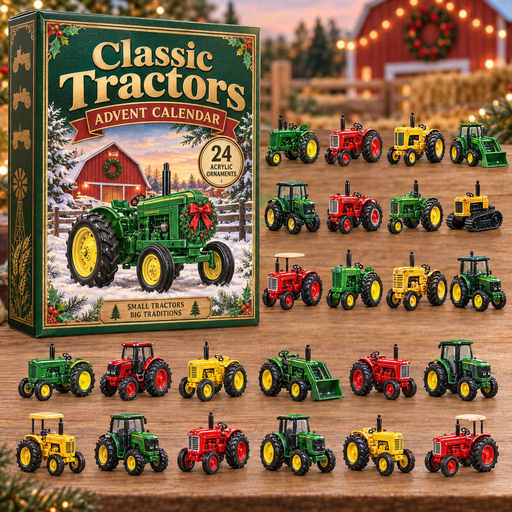 Classic Tractors advent calendar box with 24 acrylic Christmas charms