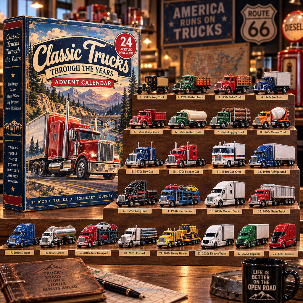 Classic Trucks advent calendar box with 24 acrylic Christmas charms