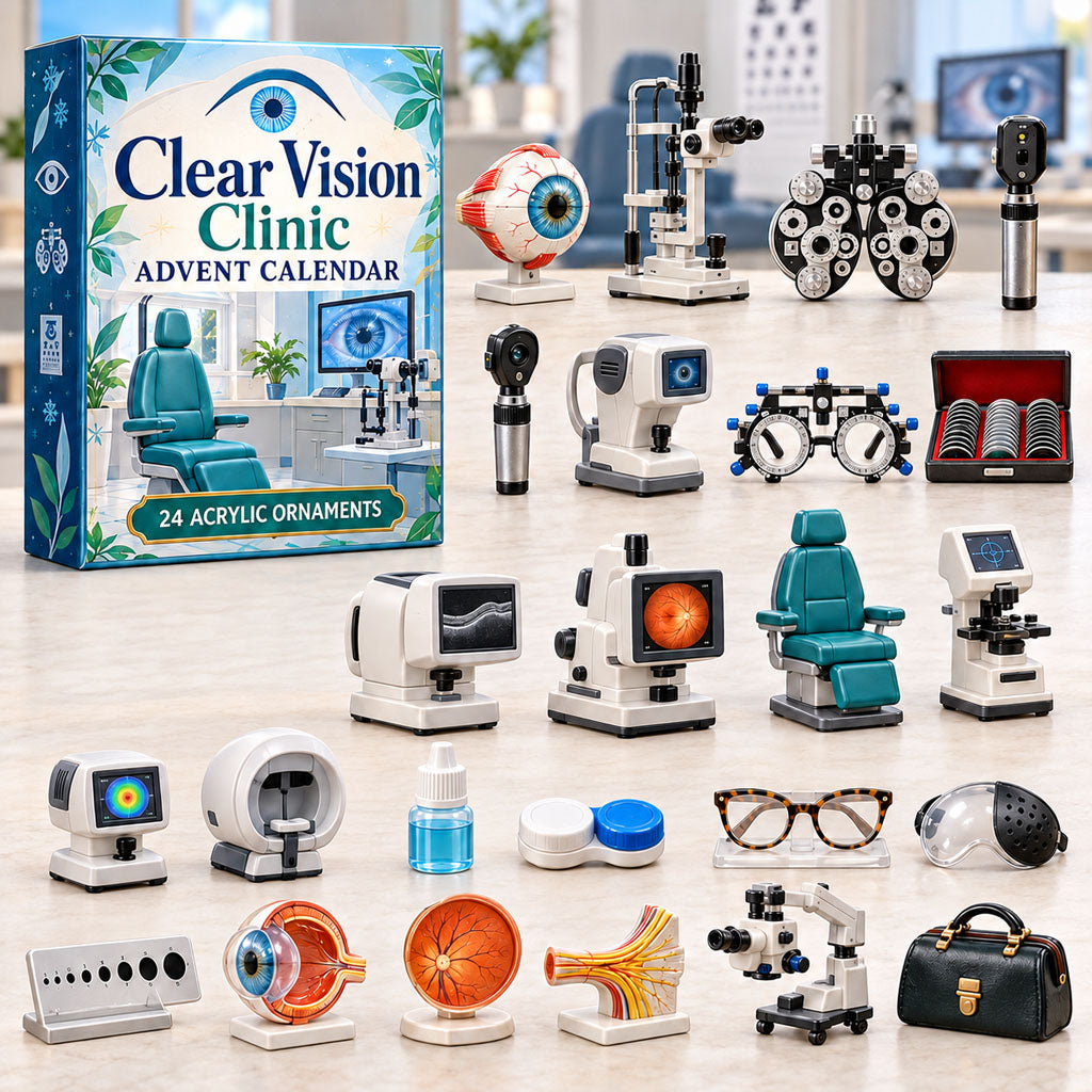 Clear Vision Clinic advent calendar box with 24 acrylic Christmas charms