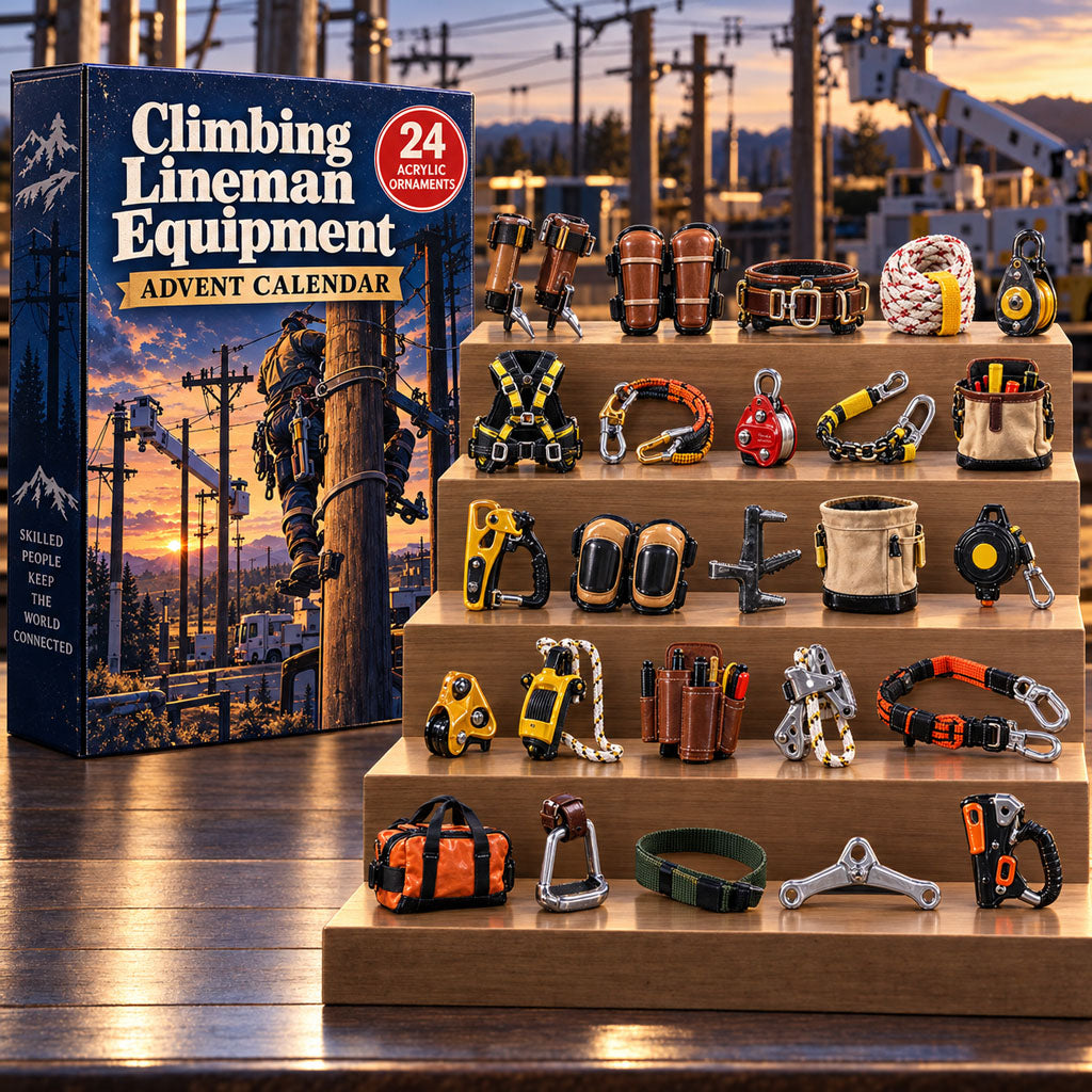 Climbing Lineman Equipment advent calendar box with 24 acrylic Christmas charms