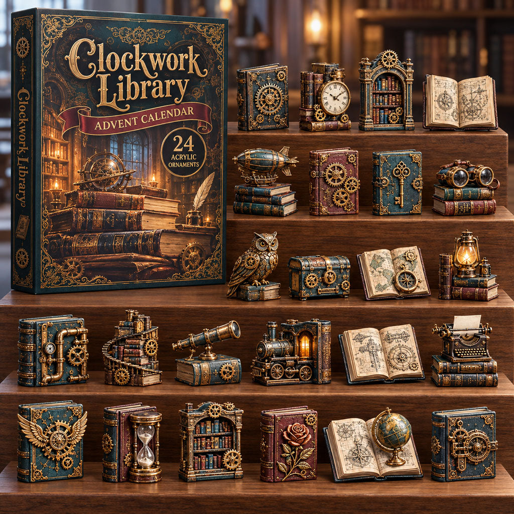 Clockwork Library advent calendar box with 24 acrylic Christmas charms