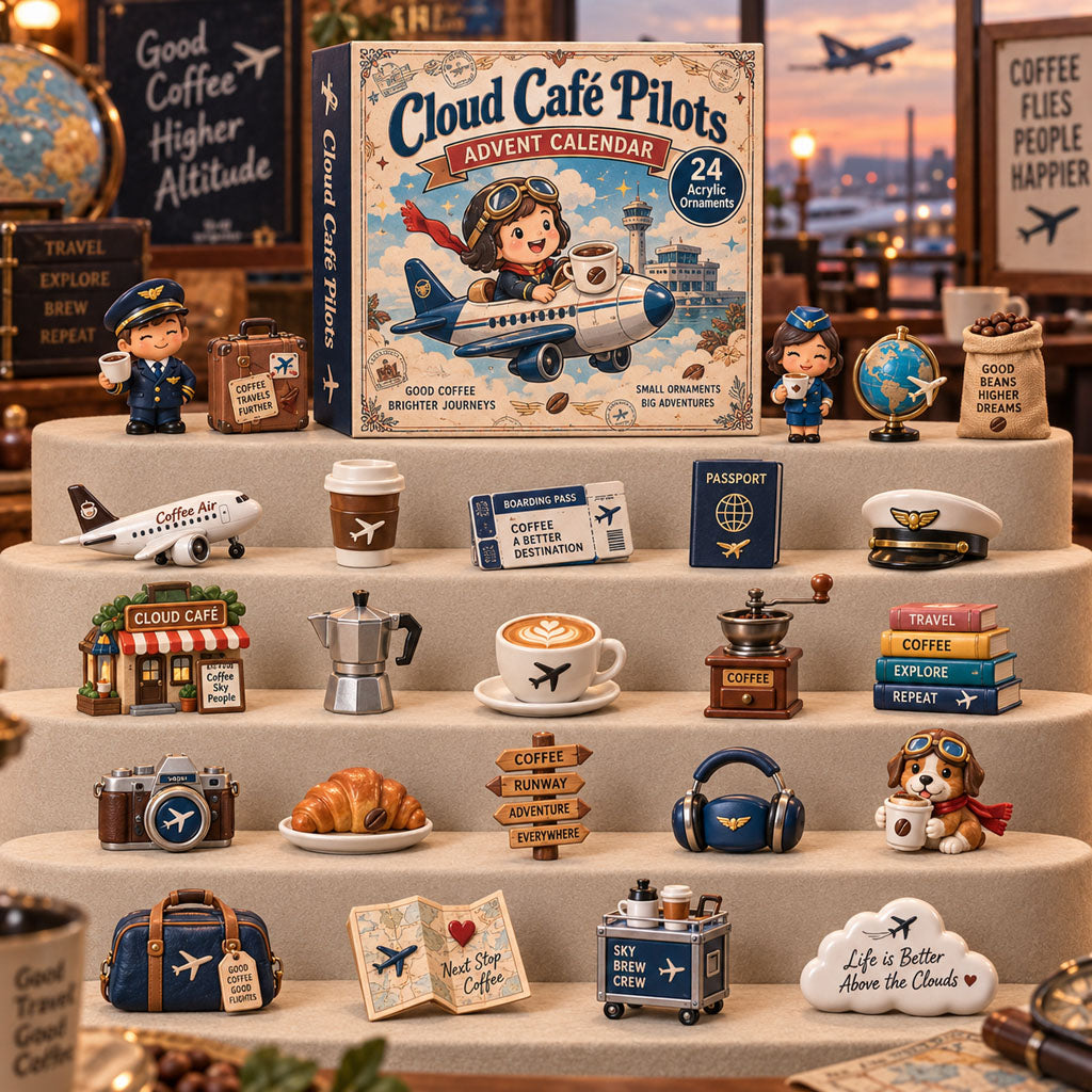 Cloud Cafe Pilots advent calendar box with 24 acrylic Christmas charms