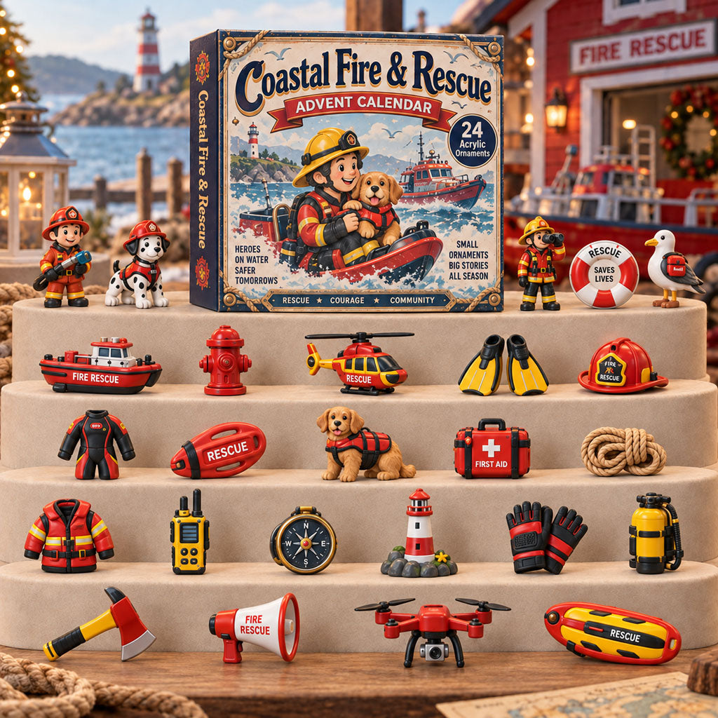 Coastal Fire Rescue advent calendar box with 24 acrylic Christmas charms