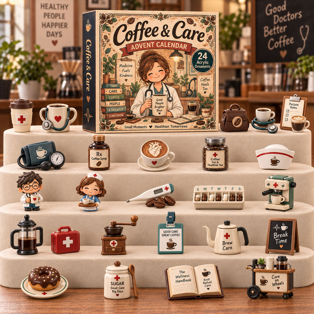 Coffee and Care advent calendar box with 24 acrylic Christmas charms