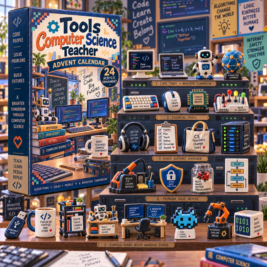 Computer Science Teacher Tools advent calendar box with 24 acrylic Christmas charms