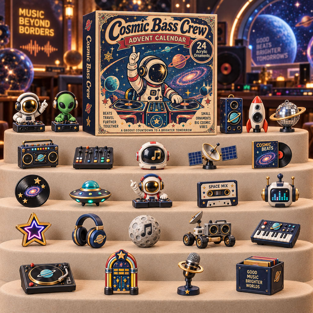 Cosmic Bass Crew advent calendar box with 24 acrylic Christmas charms