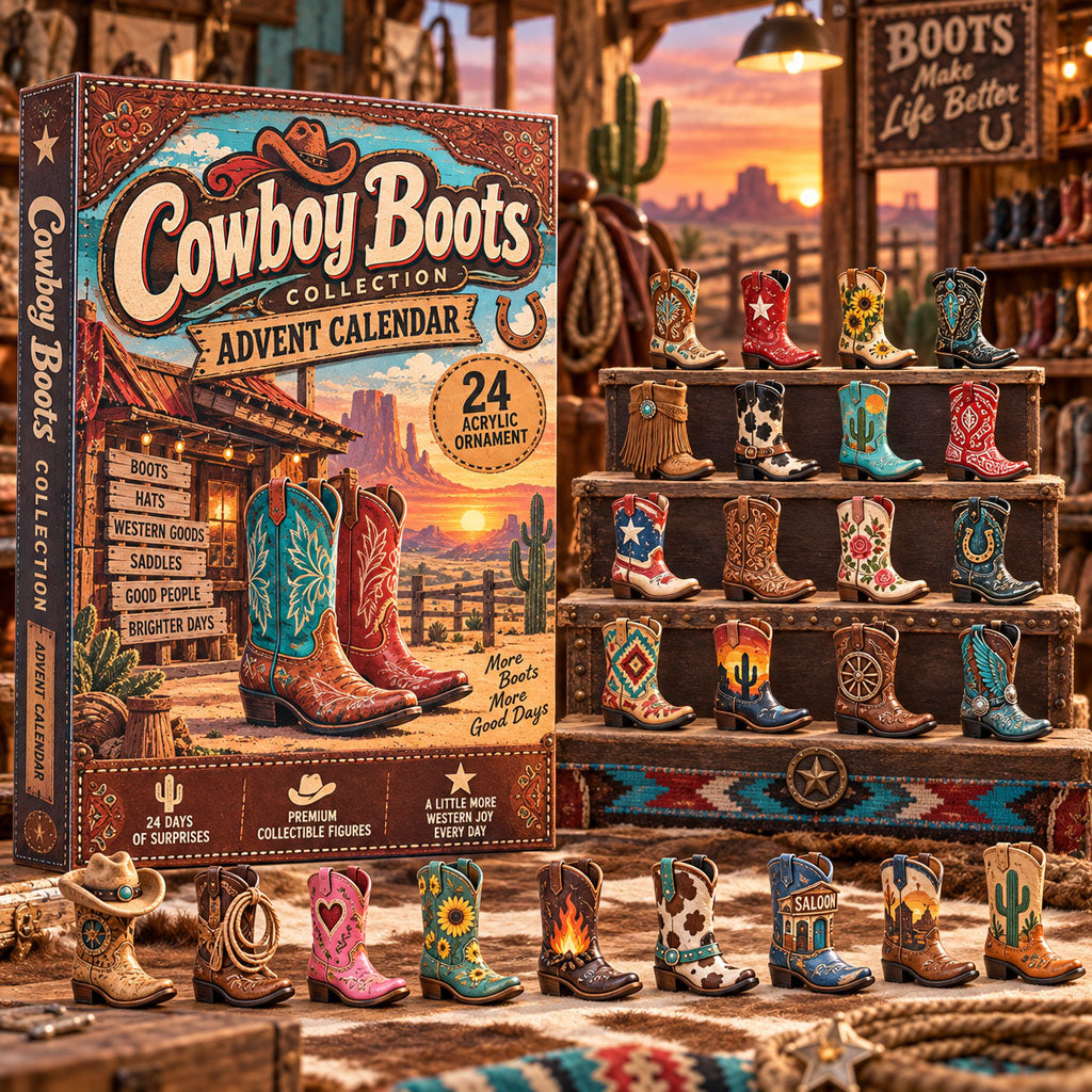 Cowboy Boots advent calendar box with 24 acrylic Christmas charms