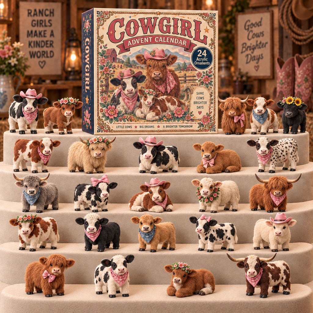 Cowgirl Cattle advent calendar box with 24 acrylic Christmas charms
