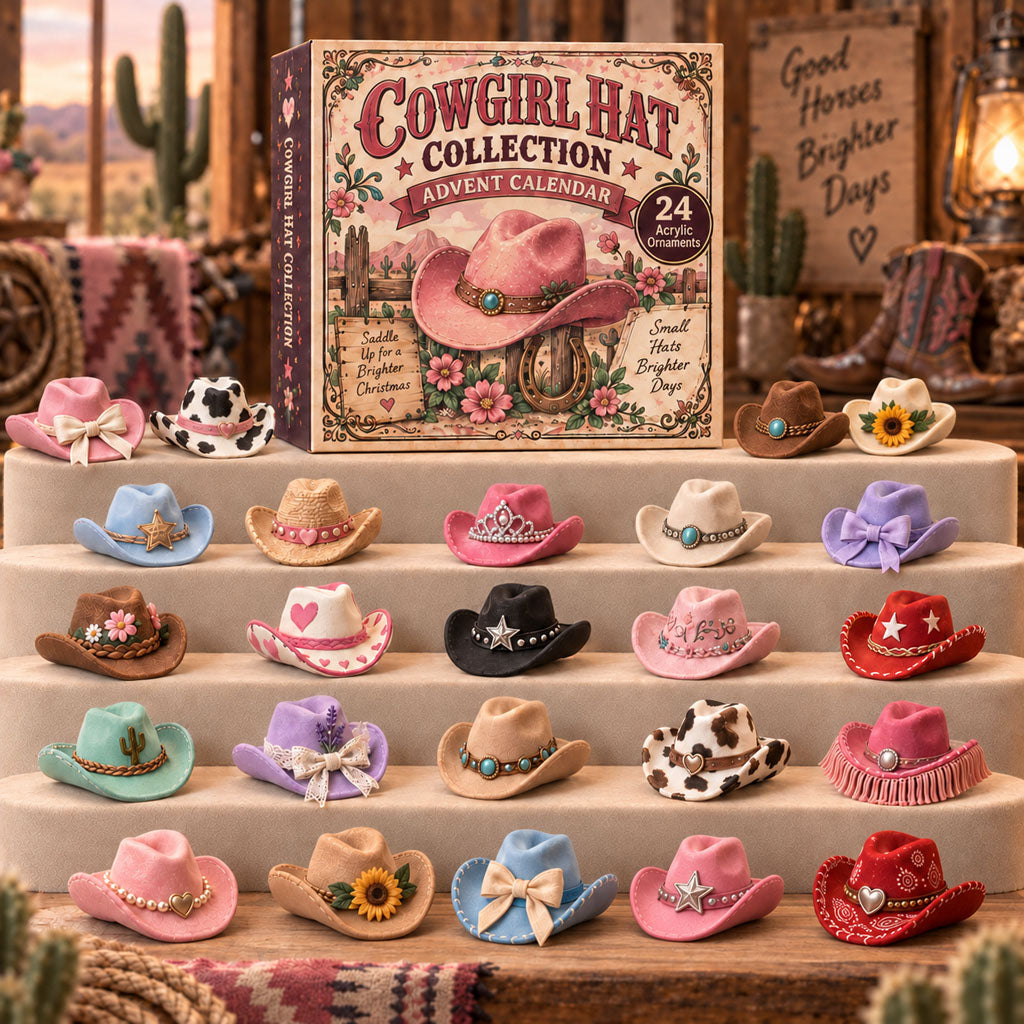 Cowgirl Hat Collection advent calendar box with 24 acrylic Christmas charms