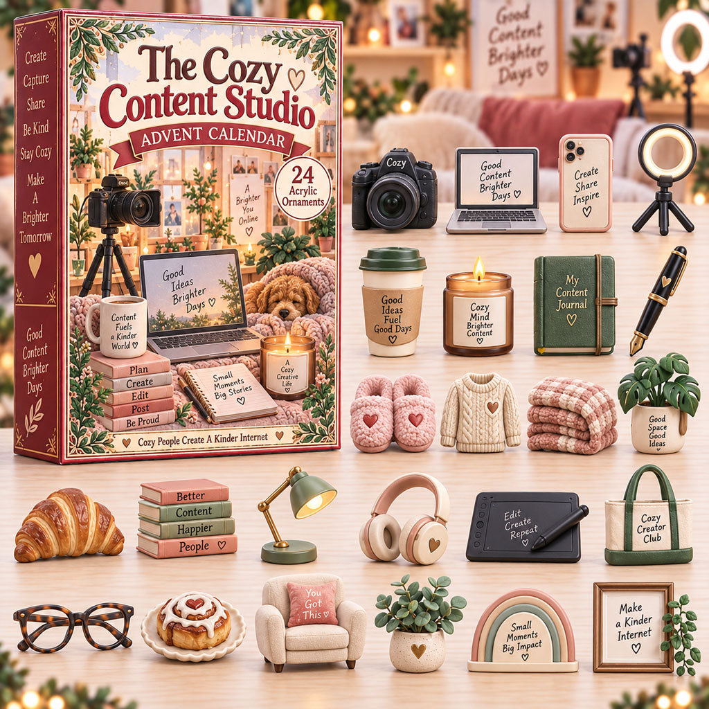 Cozy Content Studio advent calendar box with 24 acrylic Christmas charms