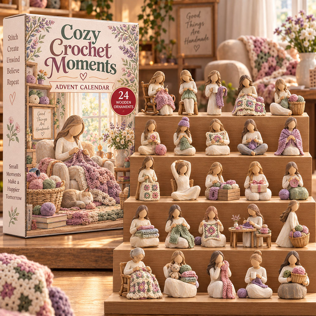 Cozy Crochet Moments advent calendar box with 24 wooden Christmas charms