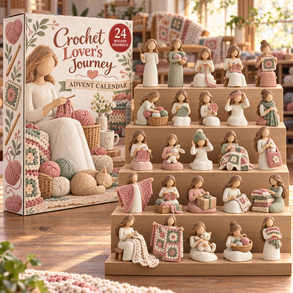 Crochet Lover Journey advent calendar box with 24 wooden Christmas charms