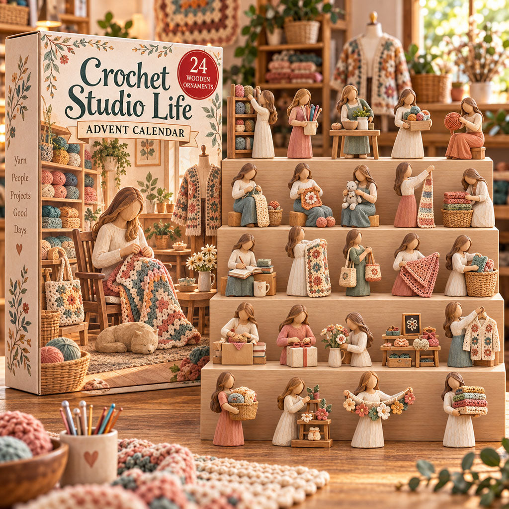 Crochet Studio Life advent calendar box with 24 wooden Christmas charms