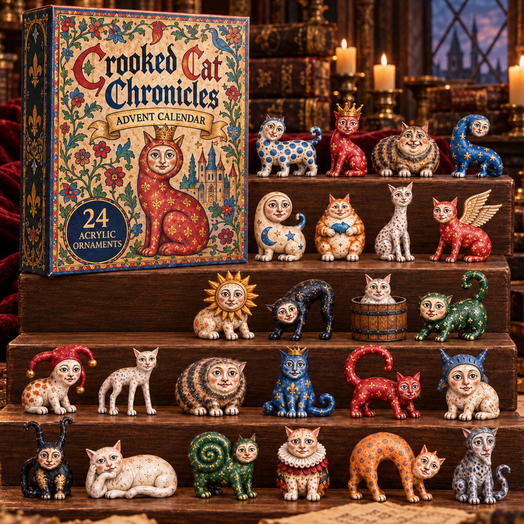 Crowned Cat Chronicles advent calendar box with 24 acrylic Christmas charms