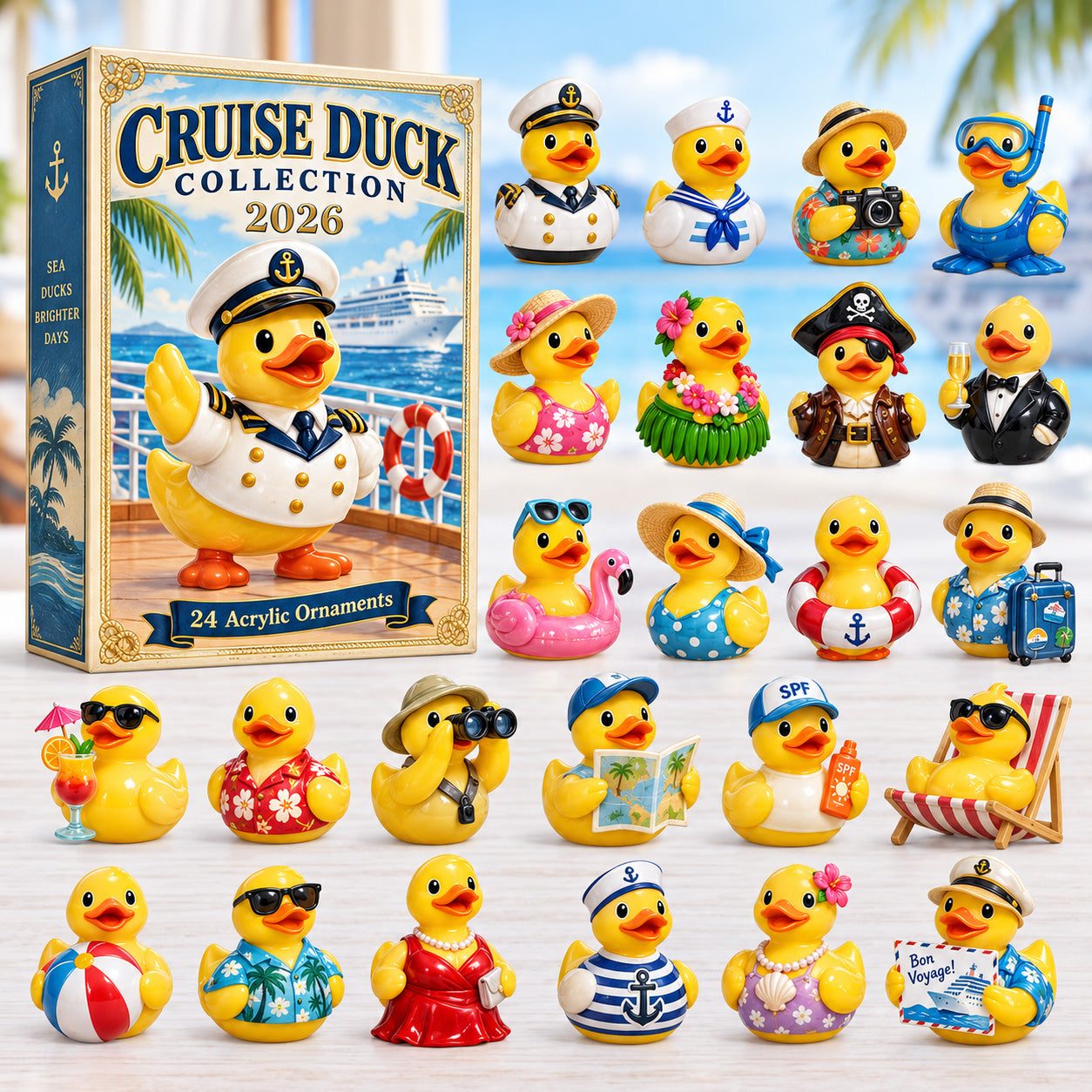 Cruise Duck advent calendar box with 24 acrylic Christmas charms