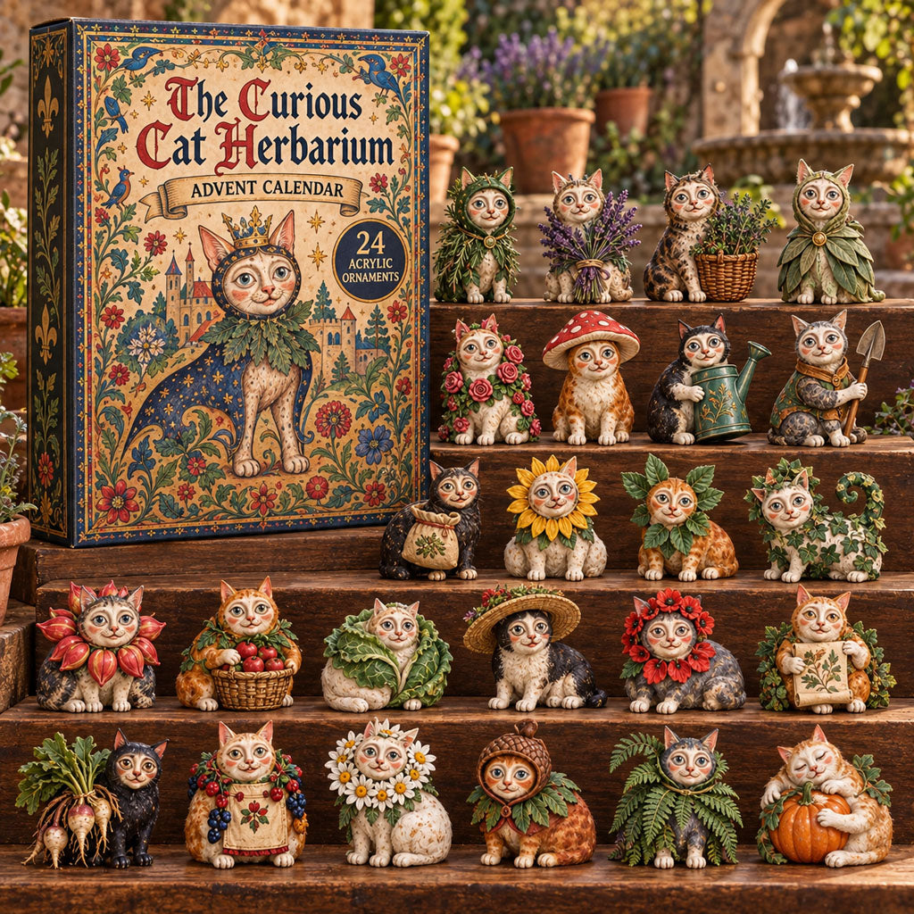 Curious Cat Herbarium advent calendar box with 24 acrylic Christmas charms