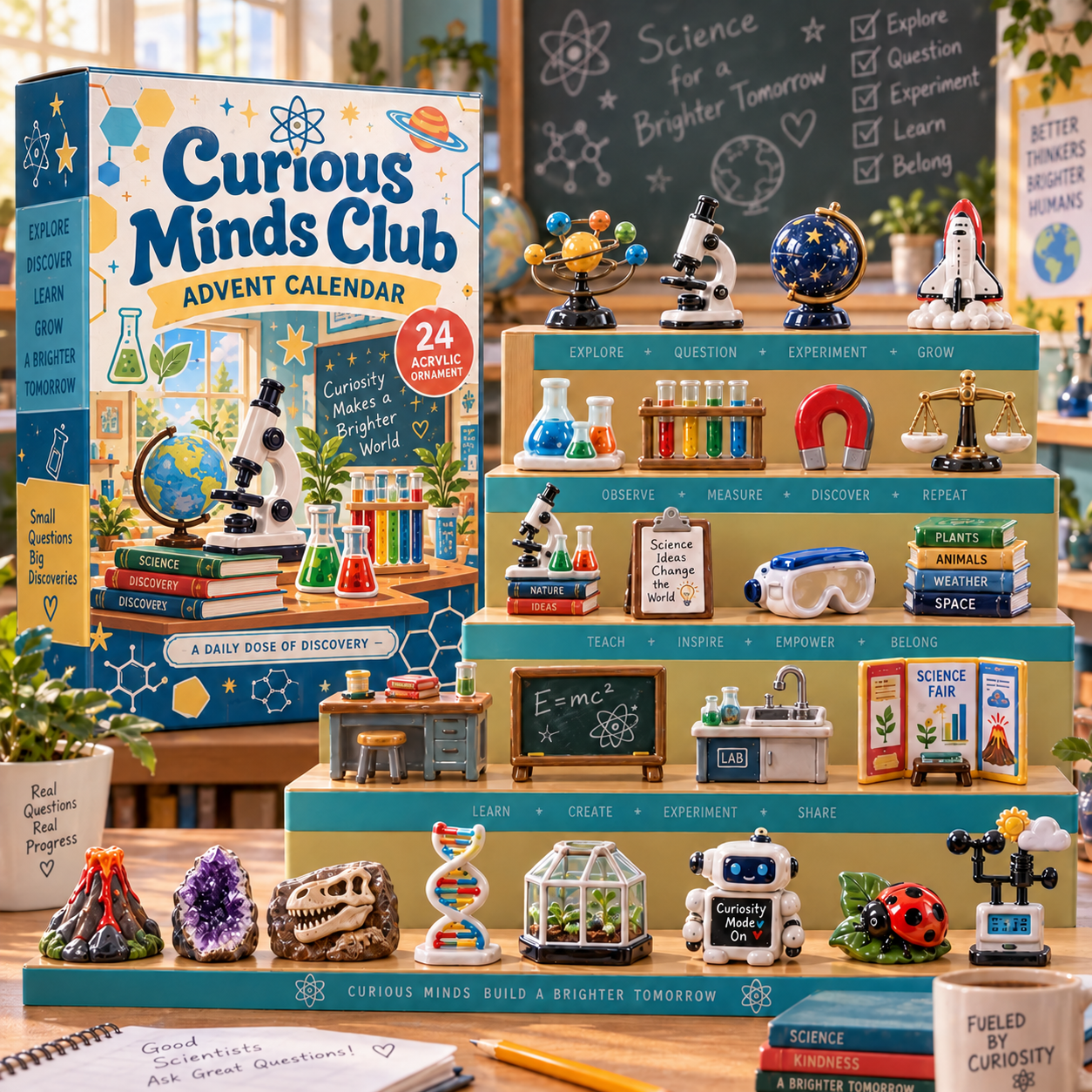 Curious Minds Club Science advent calendar box with 24 acrylic Christmas charms