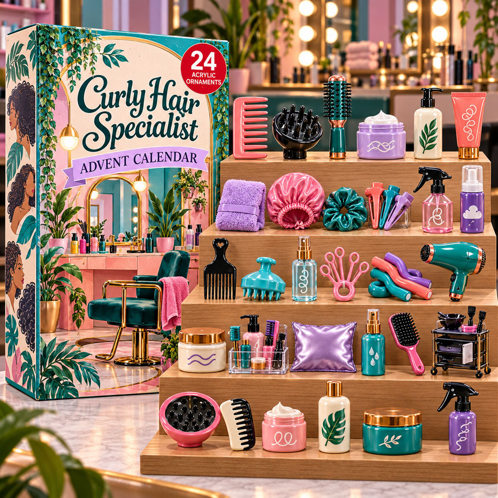 Curly Hair Specialist advent calendar box with 24 acrylic Christmas charms