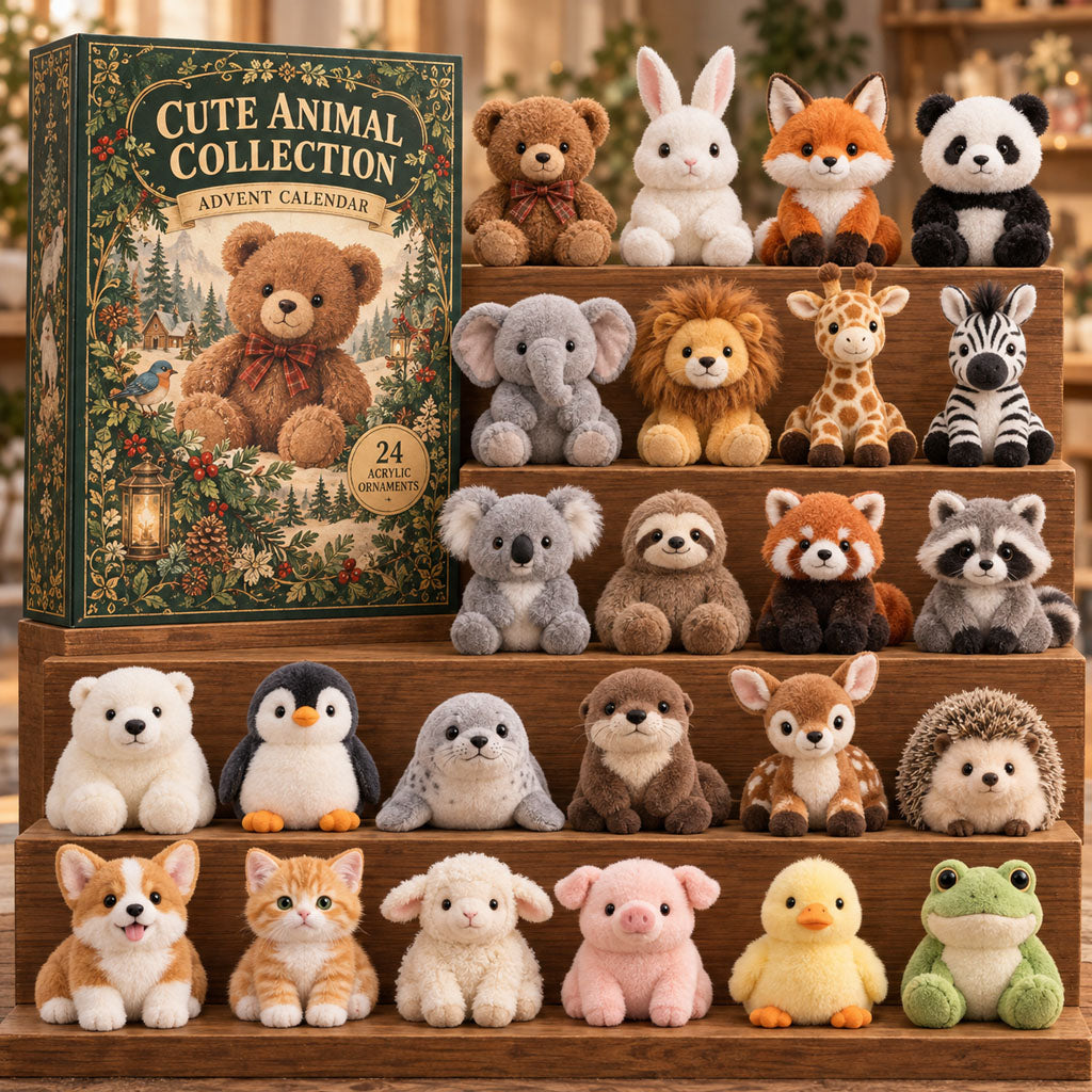Cute Animal advent calendar box with 24 acrylic Christmas charms