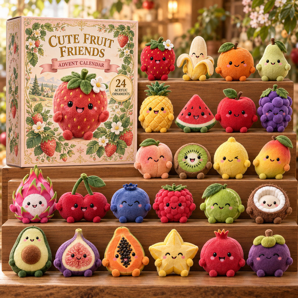 Cute Fruit Friends advent calendar box with 24 acrylic Christmas charms