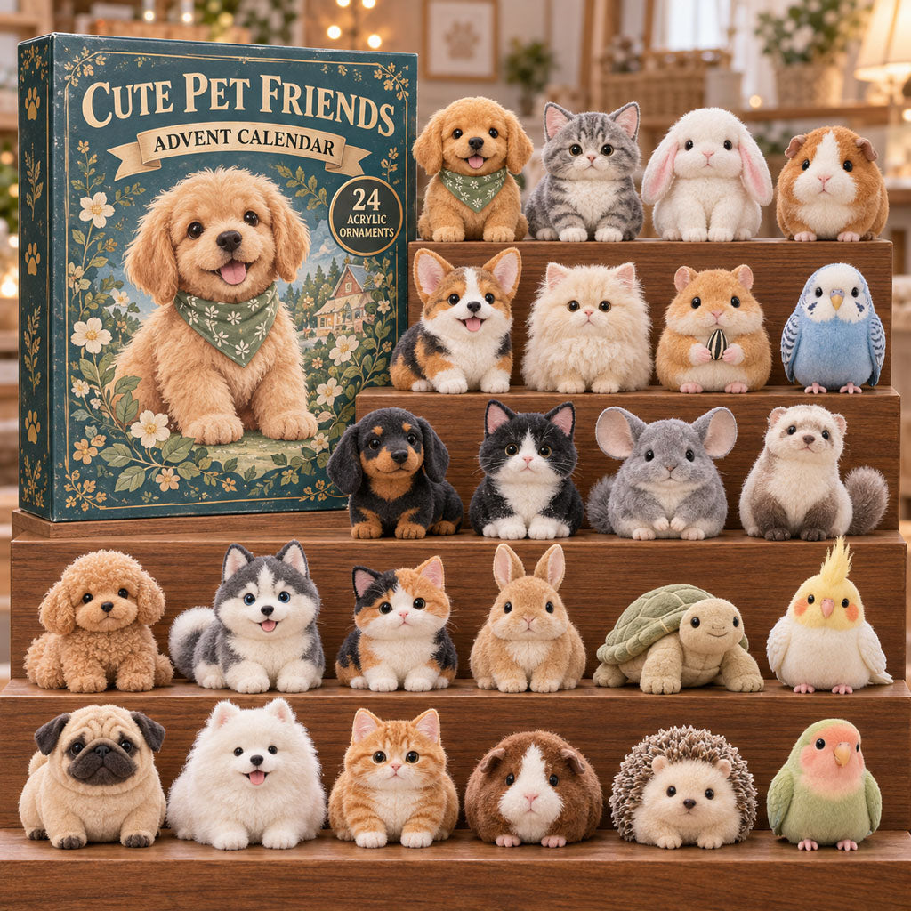 Cute Pet Friends advent calendar box with 24 acrylic Christmas charms