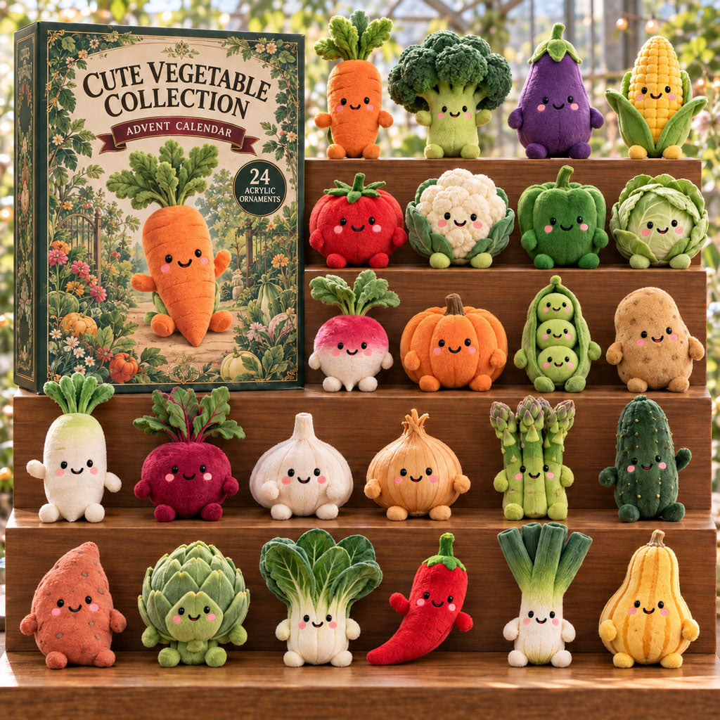 Cute Vegetable advent calendar box with 24 acrylic Christmas charms