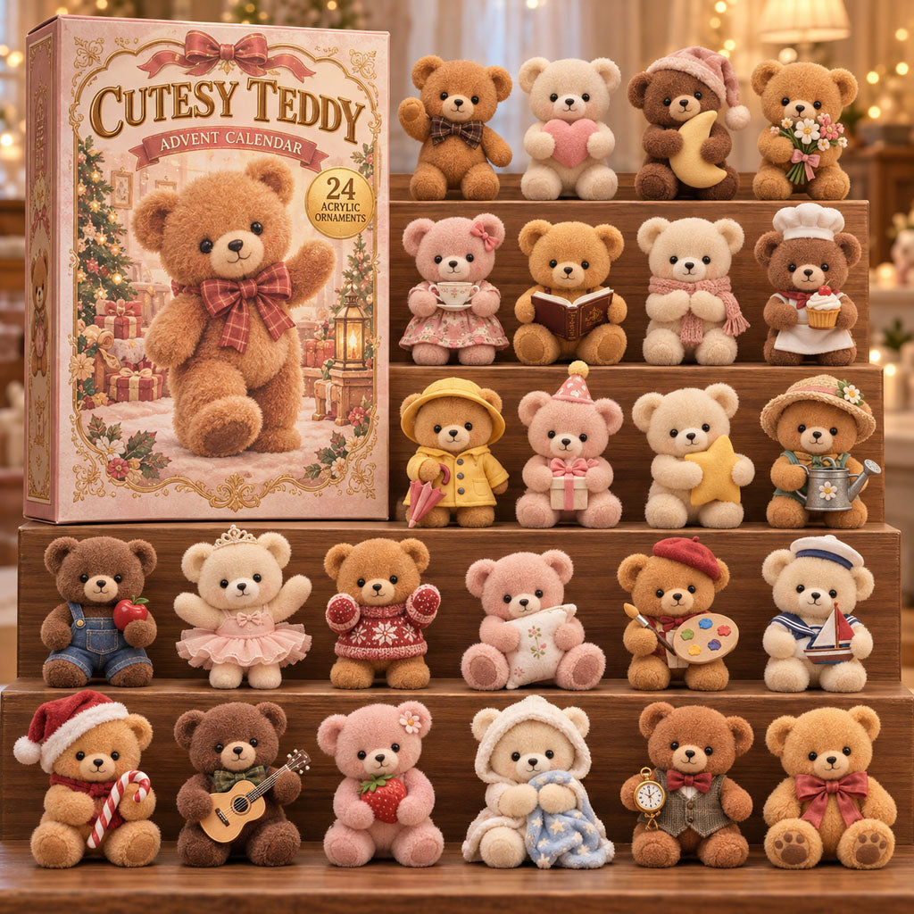Cutesy Teddy advent calendar box with 24 acrylic Christmas charms