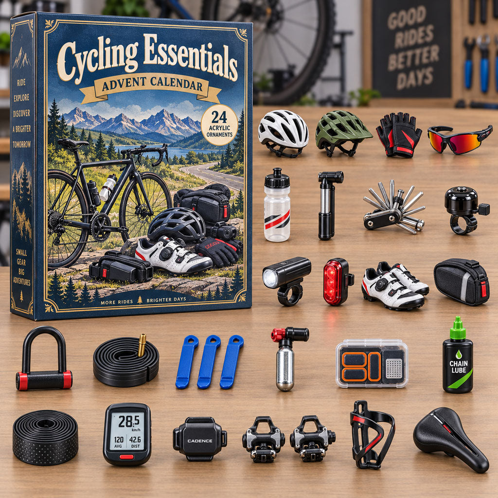 Cycling Essentials advent calendar box with 24 acrylic Christmas charms