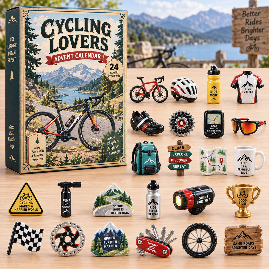 Cycling Lovers advent calendar box with 24 acrylic Christmas charms