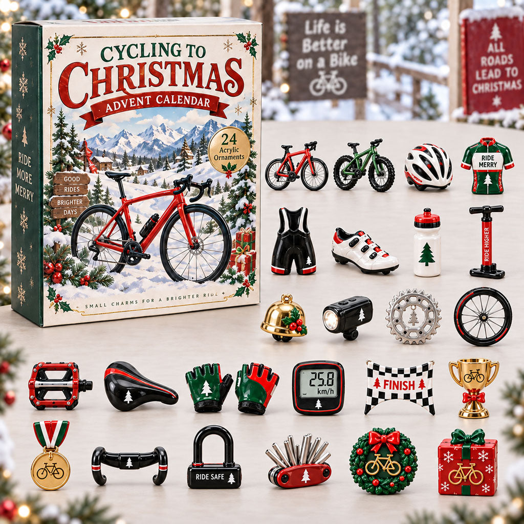 Cycling to advent calendar box with 24 acrylic Christmas charms