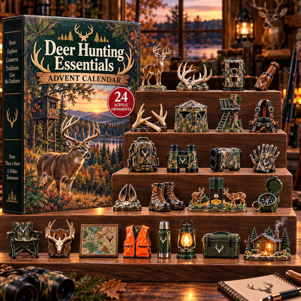 Deer Hunting Essentials advent calendar box with 24 acrylic Christmas charms