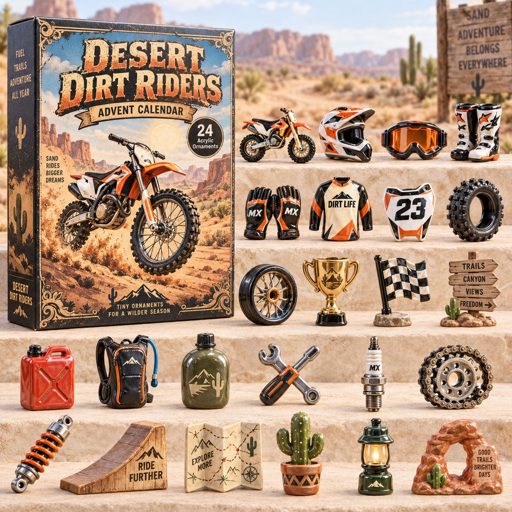 Desert Dirt Riders advent calendar box with 24 acrylic Christmas charms