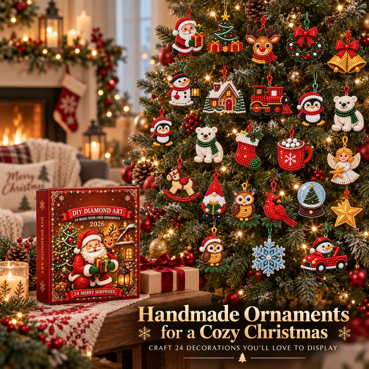 Diamond Painting advent calendar box with 24 acrylic Christmas charms