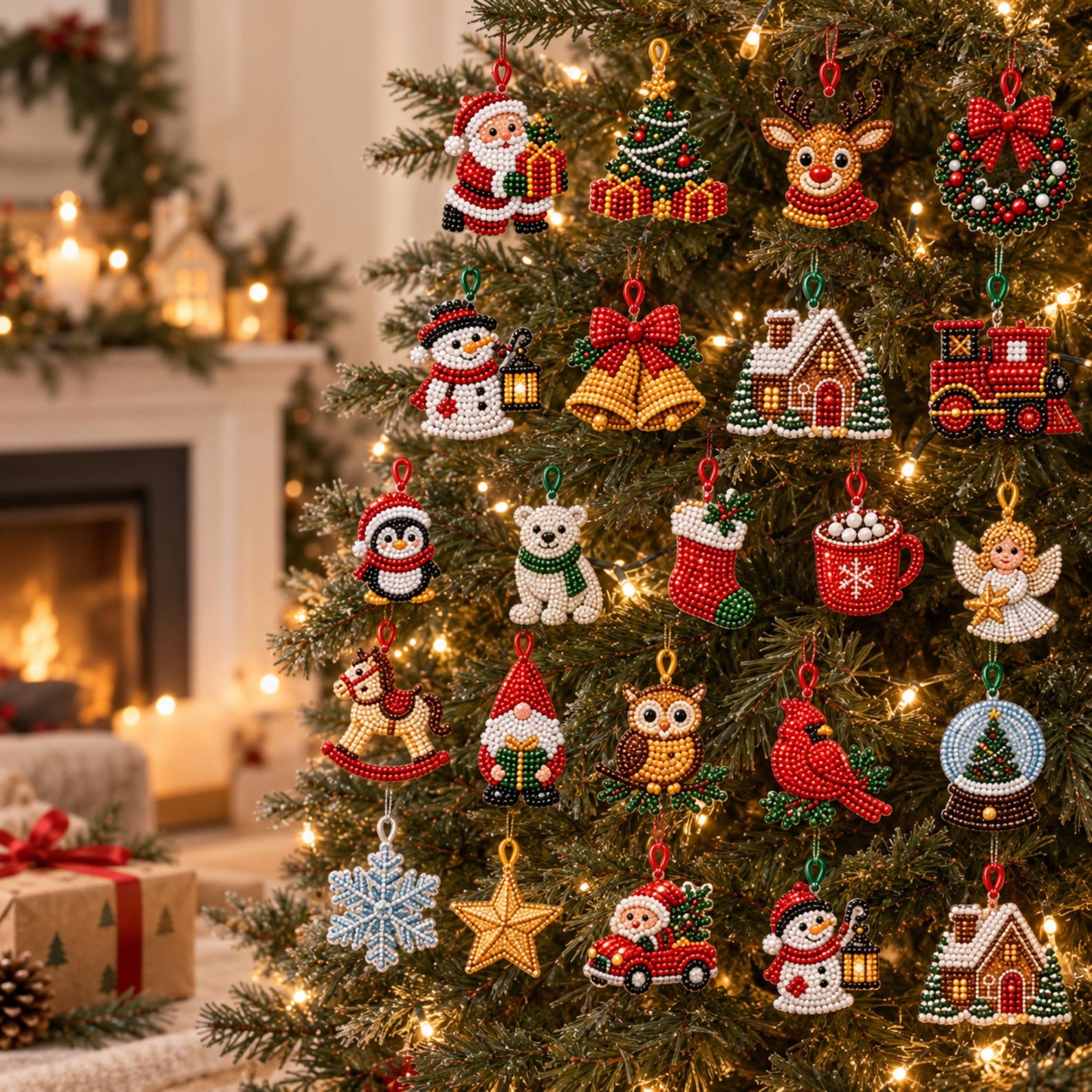 Diamond Painting advent calendar box with 24 acrylic Christmas charms: box and charm sizes