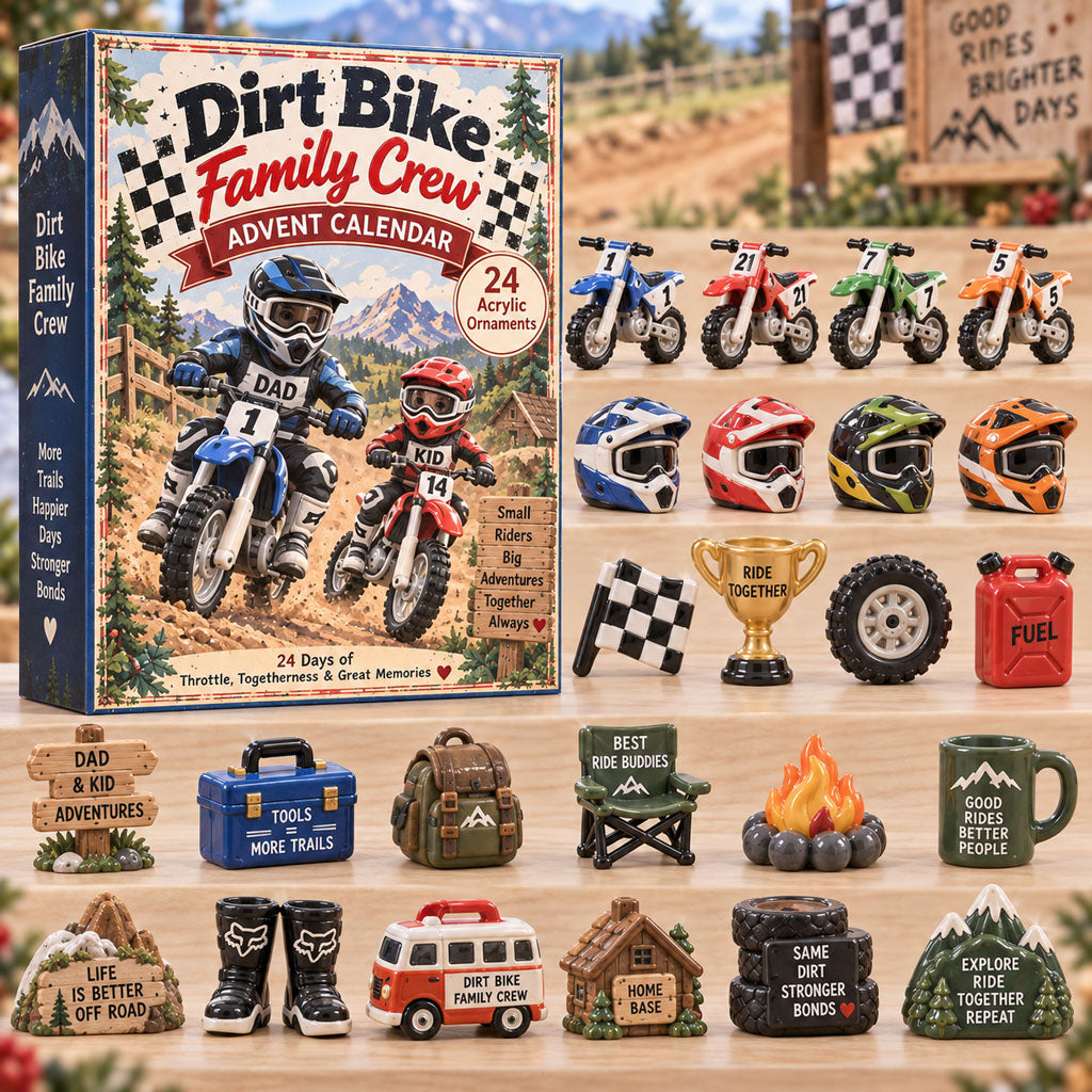 Dirt Bike Family Crew advent calendar box with 24 acrylic Christmas charms