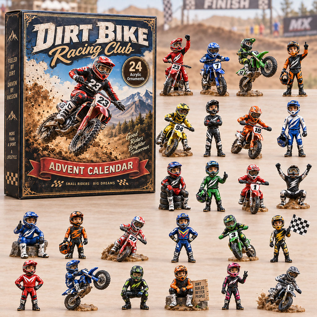 Dirt Bike Racing Club advent calendar box with 24 acrylic Christmas charms