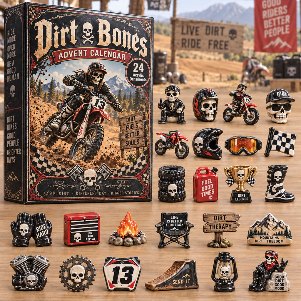 Dirt Bones advent calendar box with 24 acrylic Christmas charms