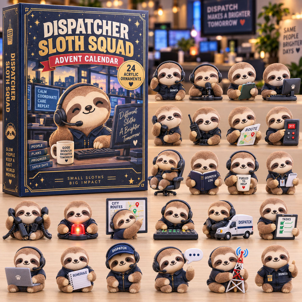 Dispatcher Sloth Squad advent calendar box with 24 acrylic Christmas charms