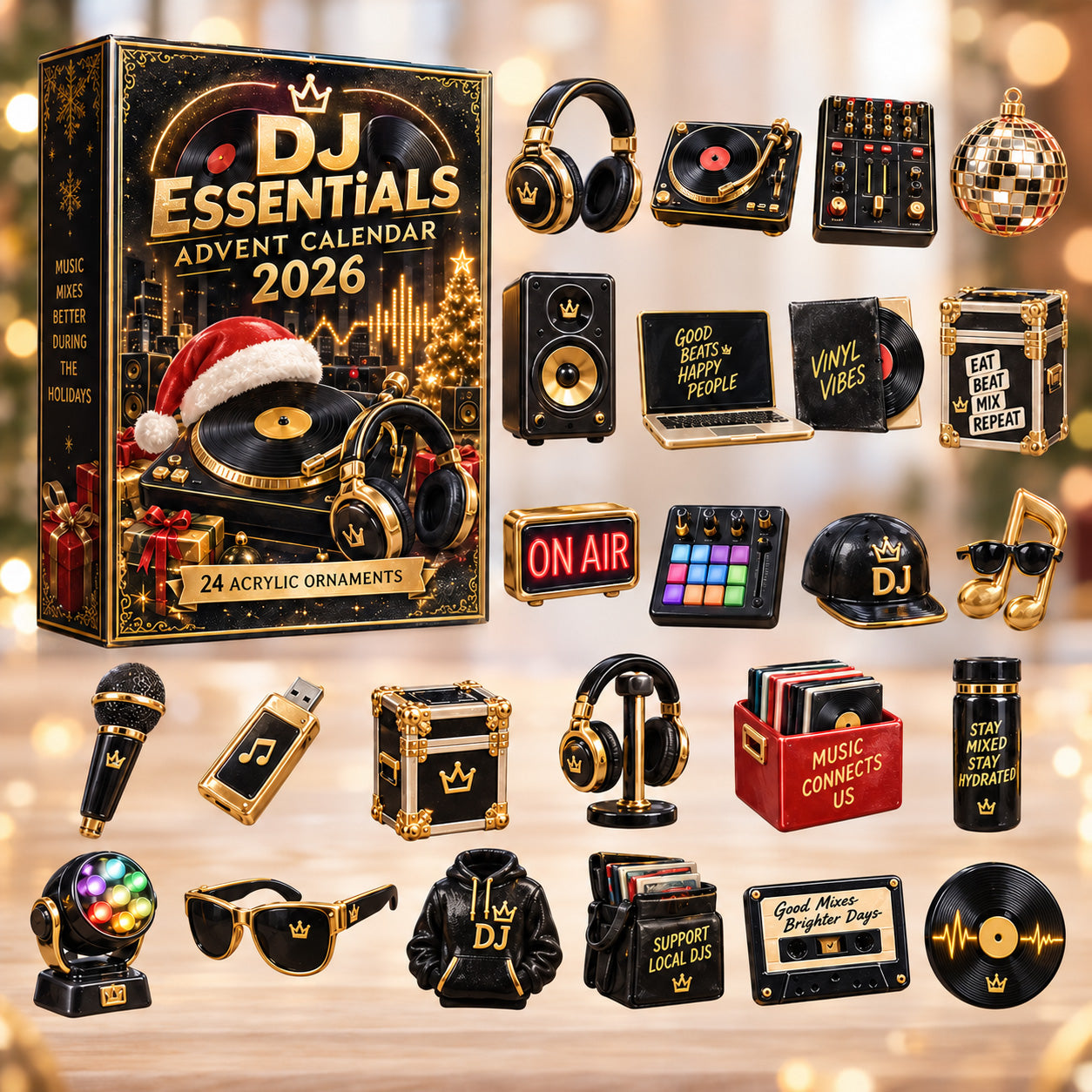 DJ Essentials advent calendar box with 24 acrylic Christmas charms