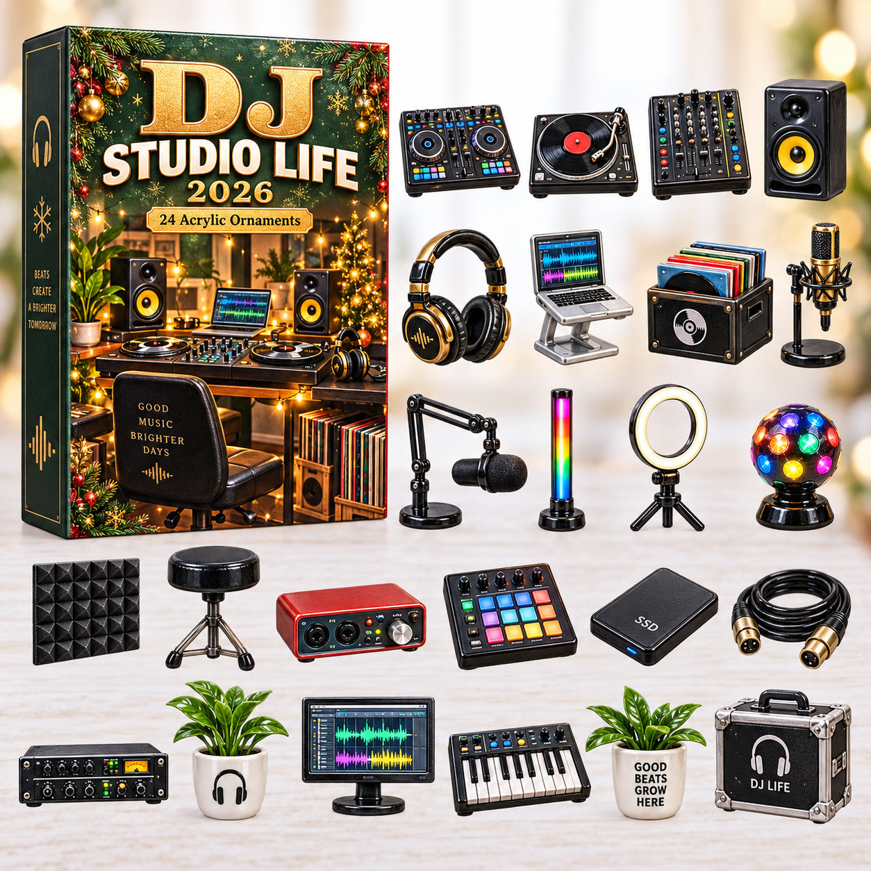 DJ Studio Life advent calendar box with 24 acrylic Christmas charms