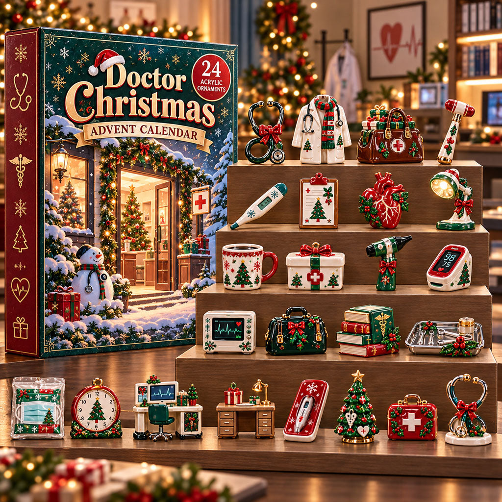 Doctor advent calendar box with 24 acrylic Christmas charms