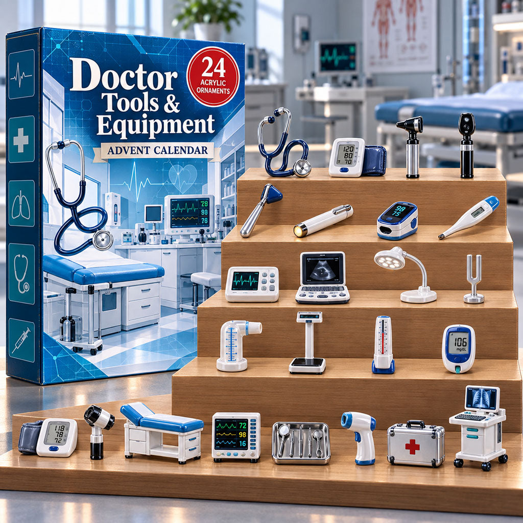 Doctor Tools Equipment advent calendar box with 24 acrylic Christmas charms