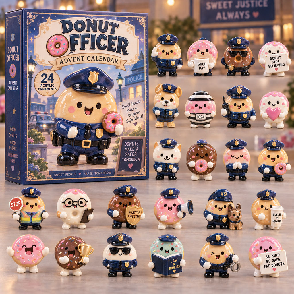 Donut Officer advent calendar box with 24 acrylic Christmas charms