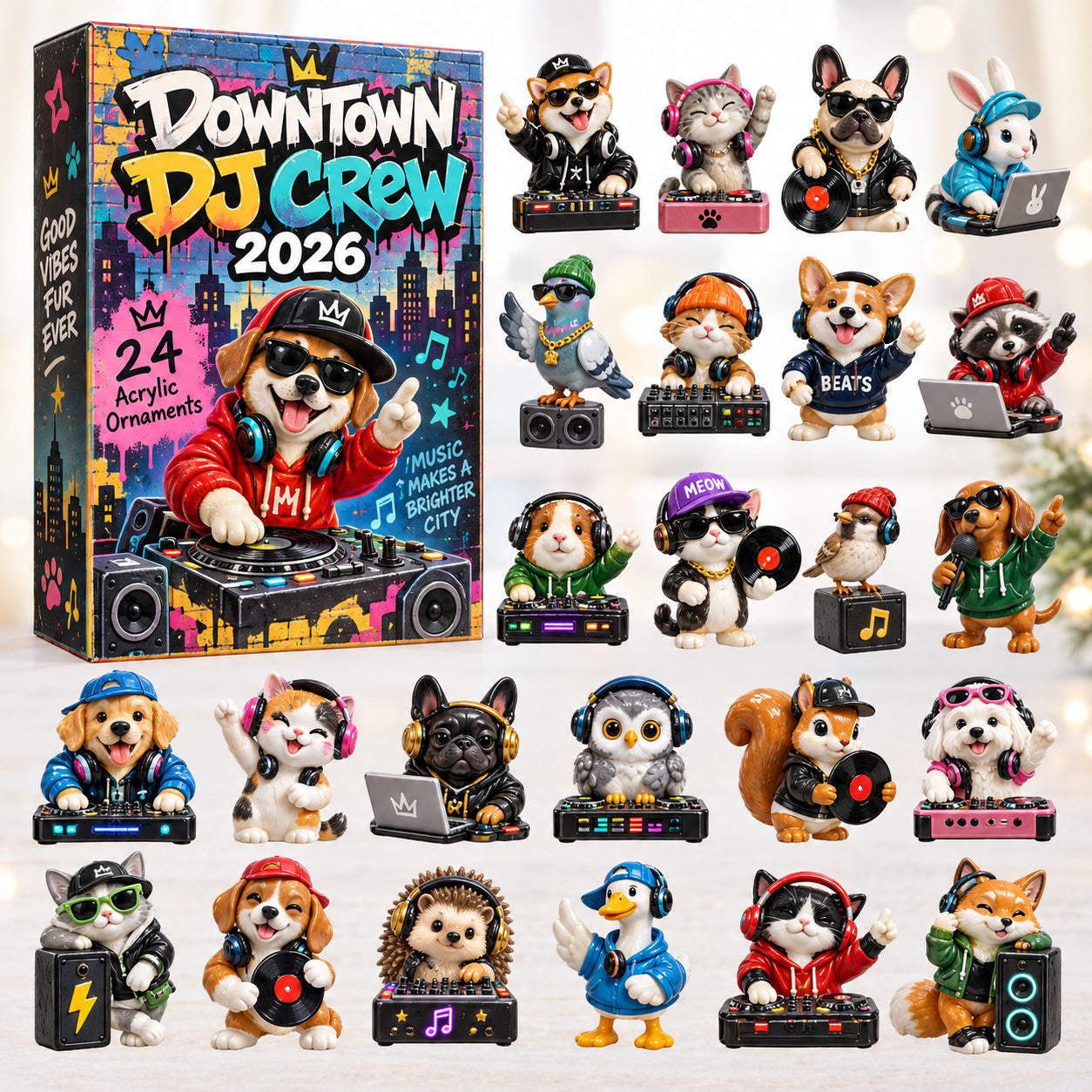 Downtown DJ Crew advent calendar box with 24 acrylic Christmas charms