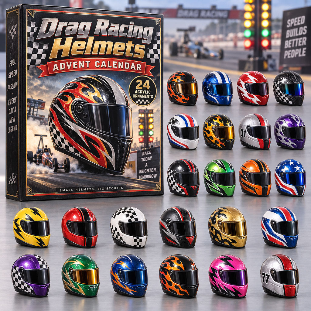 Drag Racing Helmets advent calendar box with 24 acrylic Christmas charms