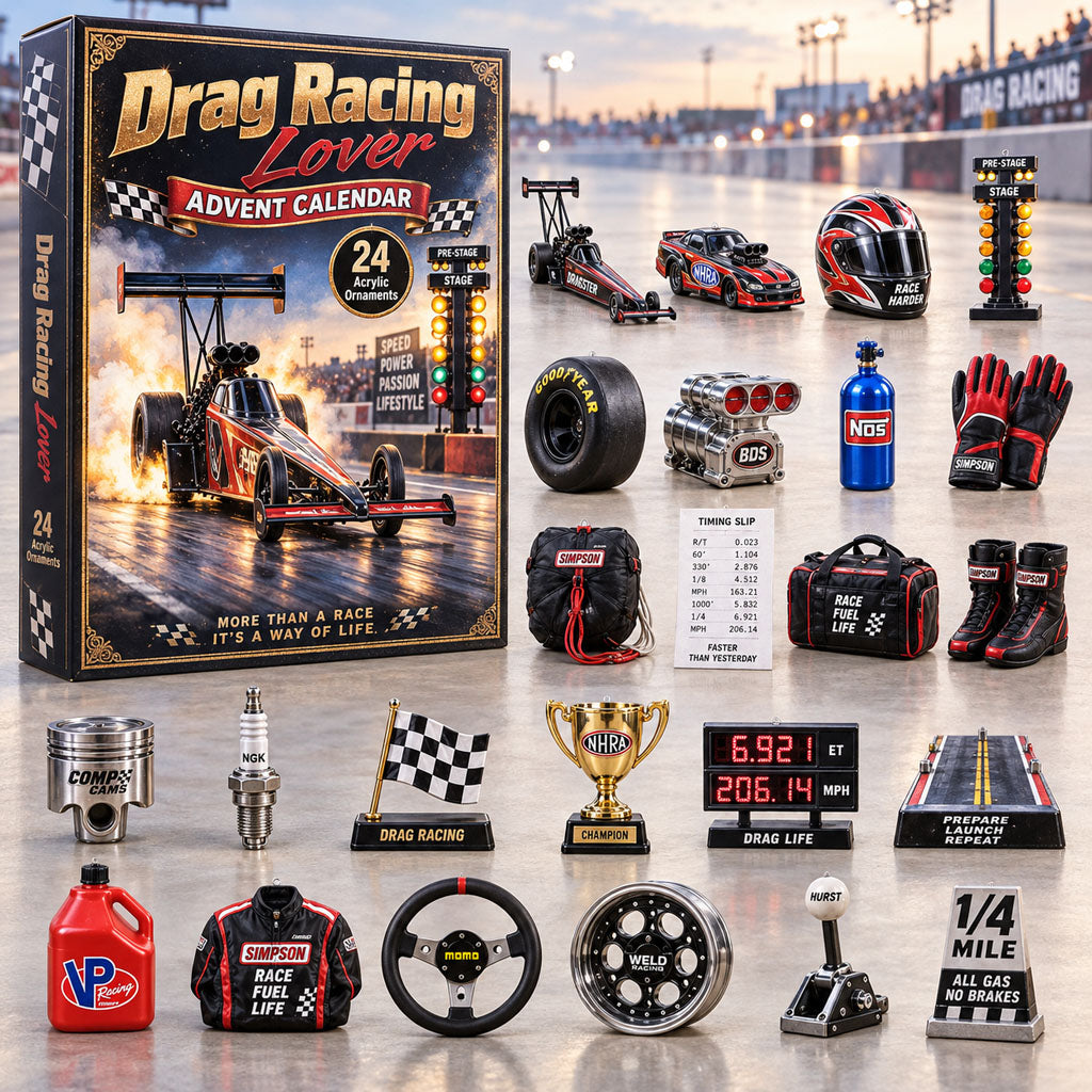 Drag Racing Lover advent calendar box with 24 acrylic Christmas charms