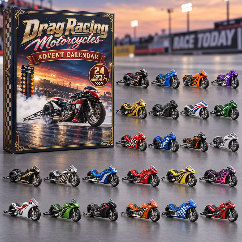 Drag Racing Motorcycles advent calendar box with 24 acrylic Christmas charms