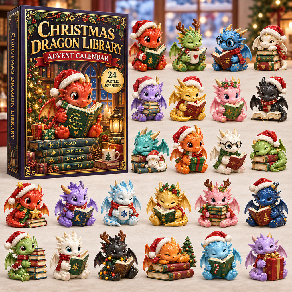 Dragon Library advent calendar box with 24 acrylic Christmas charms