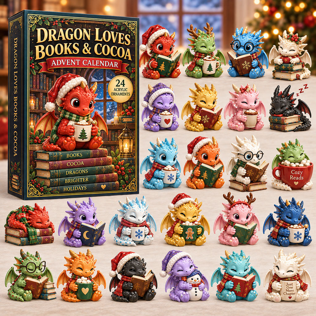 Dragon Loves Cocoa advent calendar box with 24 acrylic Christmas charms