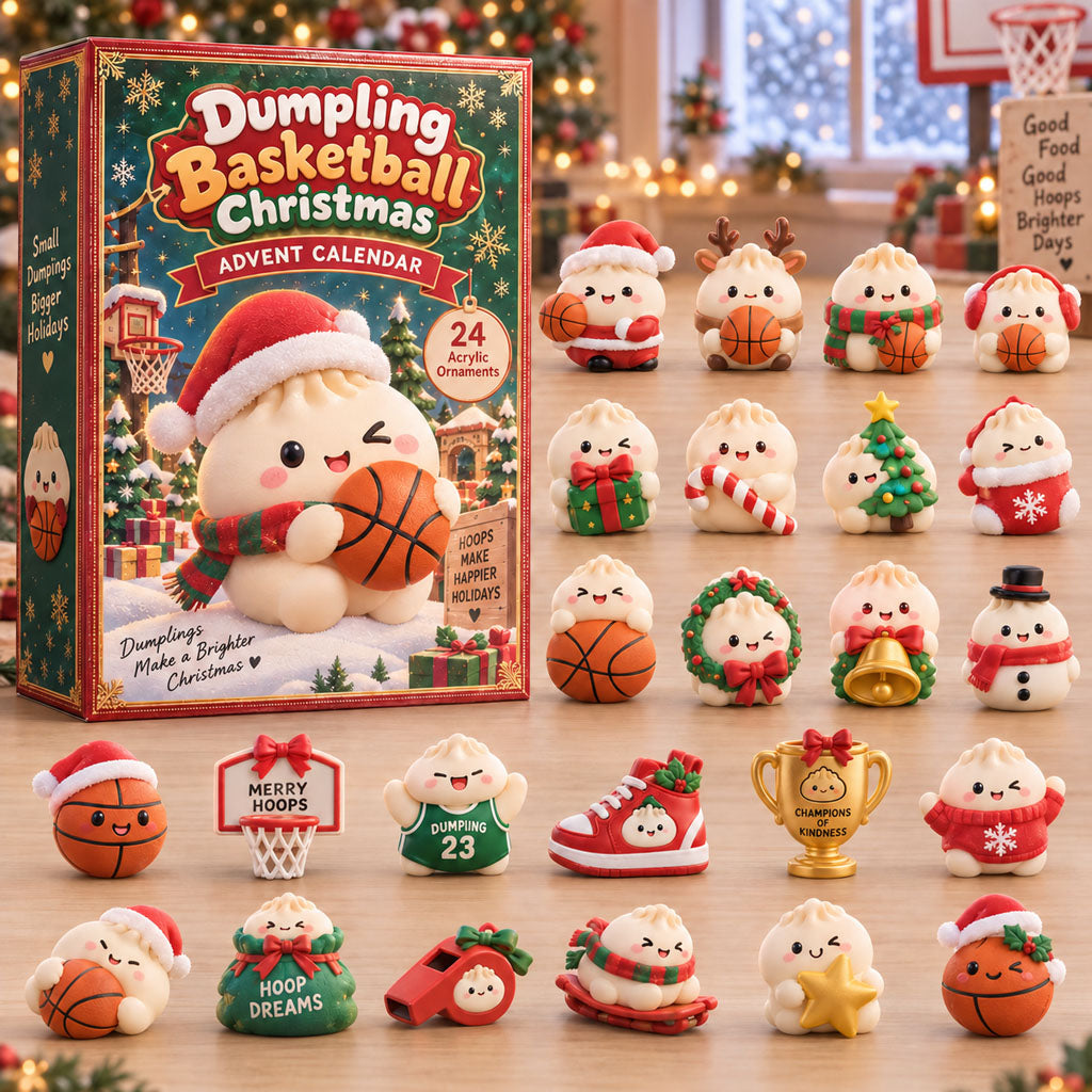 Dumpling Basketball advent calendar box with 24 acrylic Christmas charms